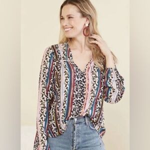 Marie Oliver will Phoebe Blouse Peasant Top Long Sleeve Colorful Size small